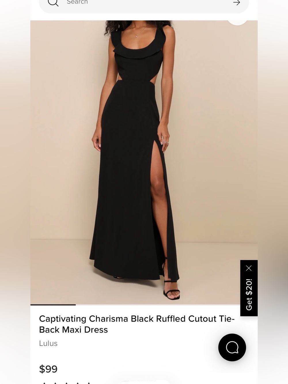 Lulu's Captivating Charisma Black Ruffled Cutout Tie-Back Maxi Dress